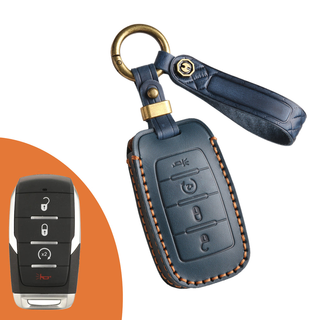 Genuine Leather Key Fob Case Compatible with RAM 1500, 2500, 3500, 4500, 5500 Pickup Trucks