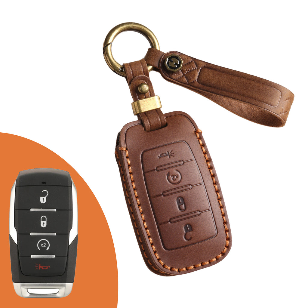 Genuine Leather Key Fob Case Compatible with RAM 1500, 2500, 3500, 4500, 5500 Pickup Trucks