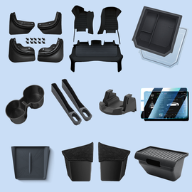 Tesla Model 3/Y Custom Storage Organizer 10-Piece Set - Highland/Juniper Floor Mats+Trunk Bucket+Phone Holder