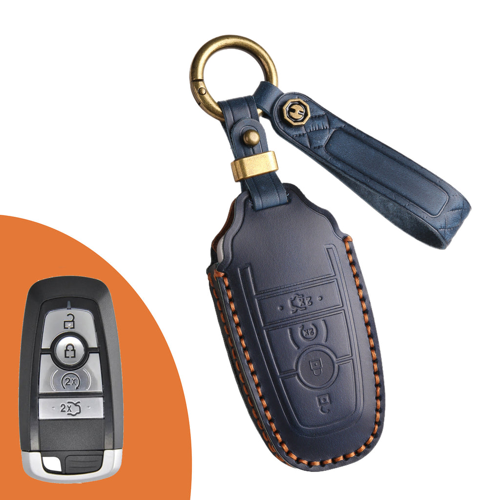 Genuine Leather Key Fob Case Compatible with Ford Focus, Fusion, Explorer, Escape, Edge, Mustang, F-150 to F-550