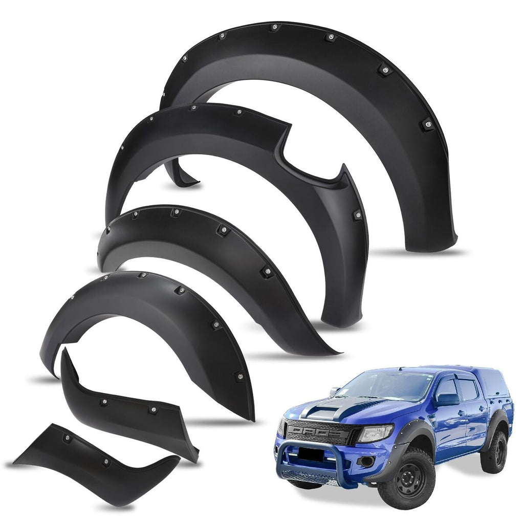 Matte Black LED Fender Flares for 2015–2025 Ford Ranger T7/T8/T9 – Front & Rear Wheel Arch Kit