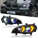 LED Headlights For BMW X5 E70 2007-2013 Double Lens Arrow Style Assembly Pair