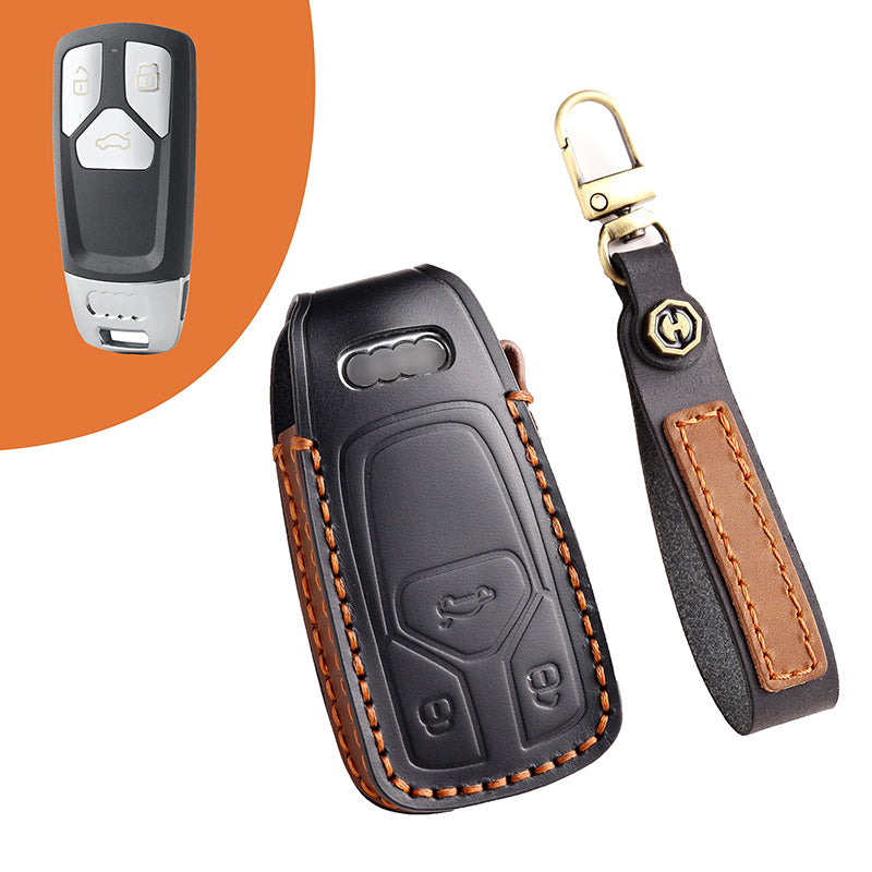For Audi Key Fob Cover Genuine Leather,Leather Key Case Protector Compatible Audi A4 Q7 Q5 TT A3 A6 SQ5 R8 S5 Smart Key
