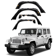 Load image into Gallery viewer, Front &amp; Rear Fender Flares Kit for 2007–2018 Jeep Wrangler JK – 4-Piece Set with LED Lights