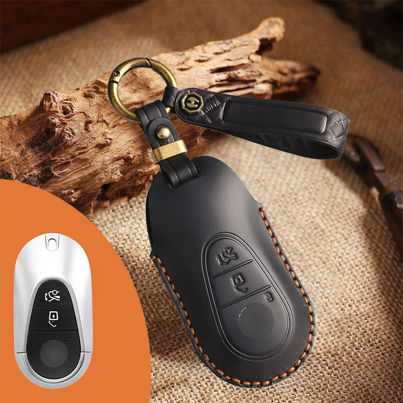 Mercedes-Benz Leather Key Fob Cover with Keychain – Full Protection for AMG, C, E, M, S, CLS, CLA, GLK, GLA, GLC, GLE Smart Key