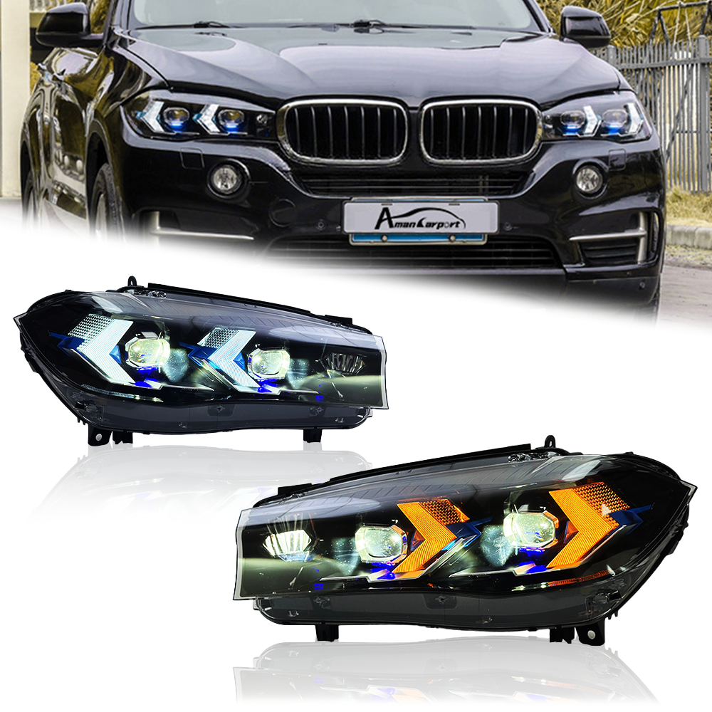 LED Headlights For BMW X5 F15 2014-2018 Double Lens Arrow Style Assembly Pair