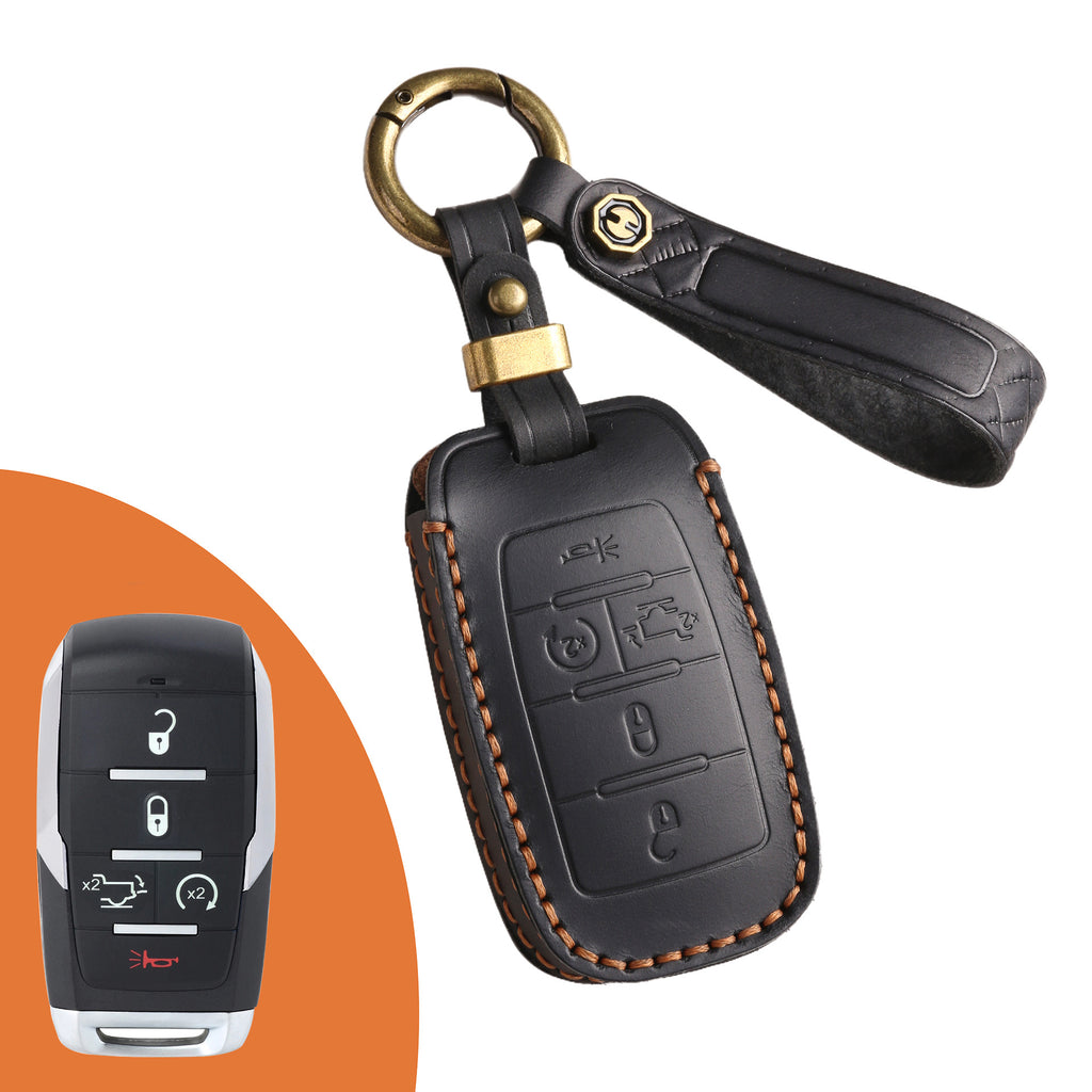 Genuine Leather Key Fob Case Compatible with RAM 1500, 2500, 3500, 4500, 5500 Pickup Trucks