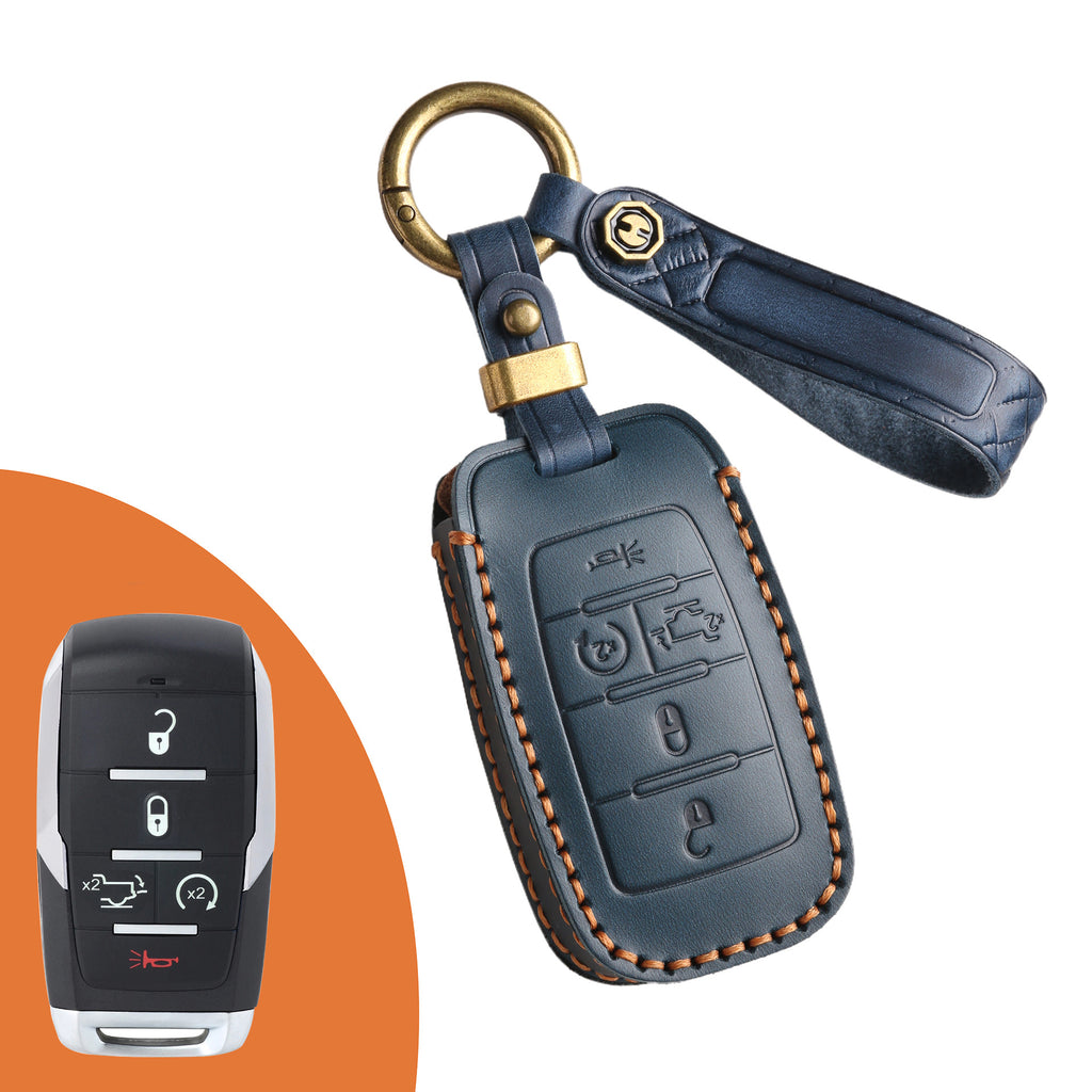 Genuine Leather Key Fob Case Compatible with RAM 1500, 2500, 3500, 4500, 5500 Pickup Trucks