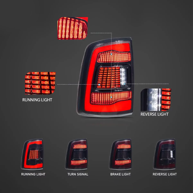 2009–2018 Dodge Ram 1500/2500/3500 LED Tail Lights with Start-up Animation, Sequential Turn Signal, Smoked Lens (Pair)