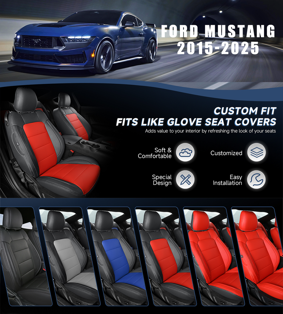 Custom Leather Seat Covers for Ford Mustang Coupe (2015–2025) – Full Set, Sporty Fit