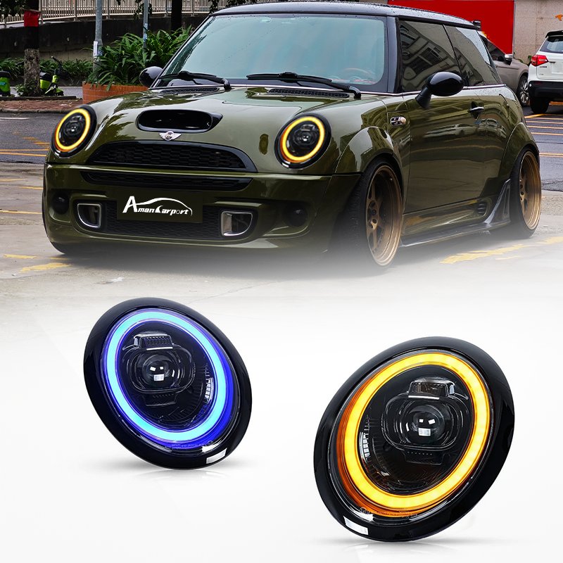 Compatible LED Projector Headlights for Mini Cooper R50 R52 R53 2001–2007 with Sequential Turn Signals and Dynamic DRL