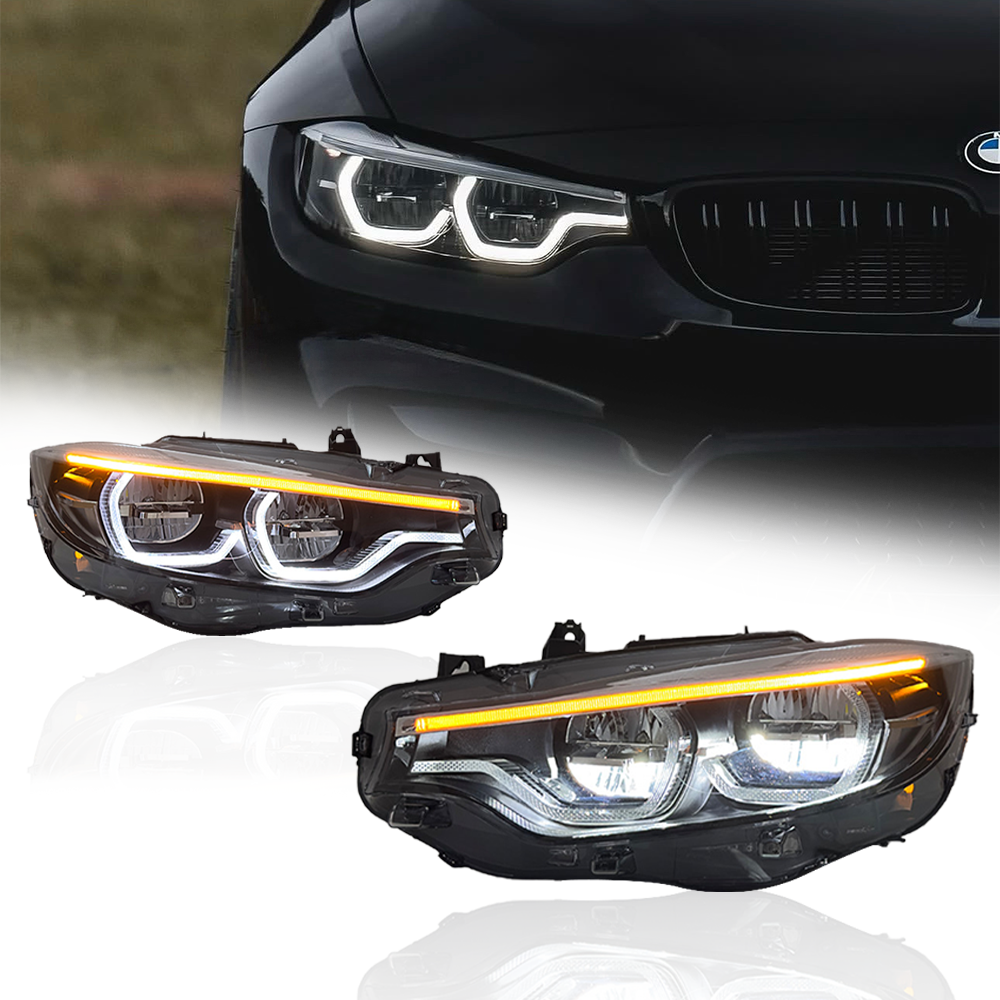 GTS Style LED Headlights for BMW 4-Series 2013-2020 F32 F82 F36 with Yellow Red DRL
