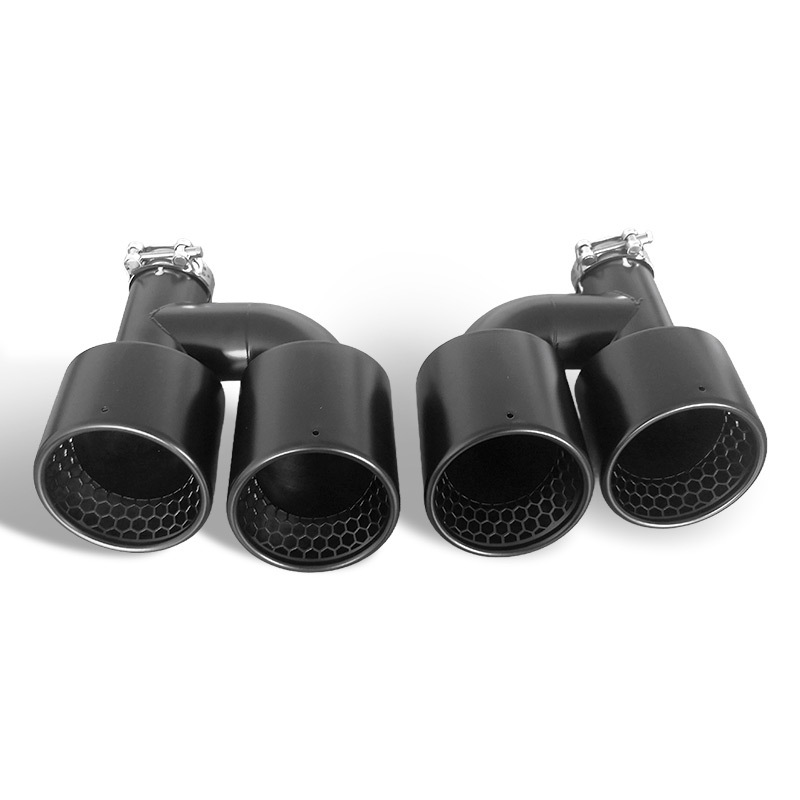 Dual Outlet Matte Black Stainless Steel Exhaust Tip with Honeycomb Design