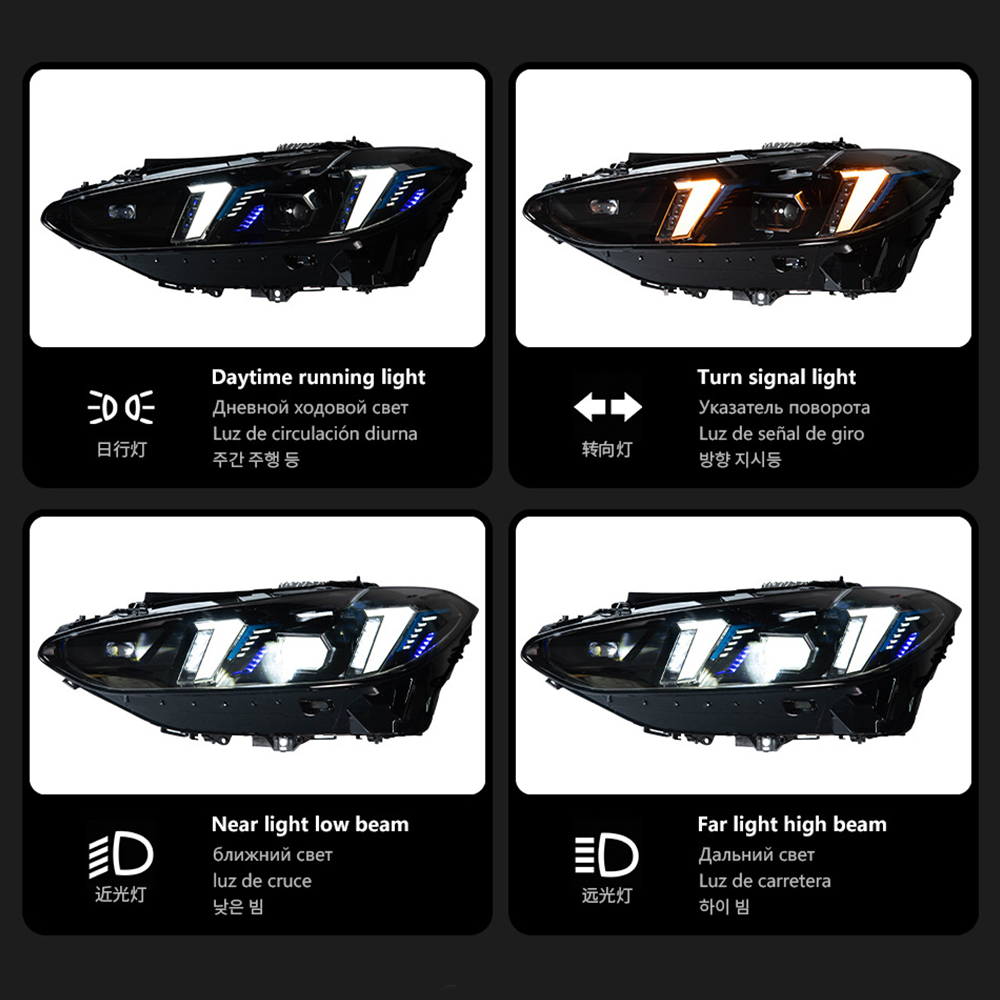 Snake Eyes Style Headlights for BMW 4 Series G22 G23 G26 G8x M3 M4 (2021 - Present) Assembly Upgrade, Amber DRL