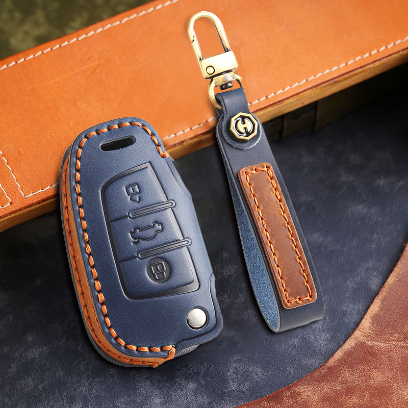 For Audi Key Fob Cover Genuine Leather,Leather Key Case Protector Compatible Audi A4 Q7 Q5 TT A3 A6 SQ5 R8 S5 Smart Key