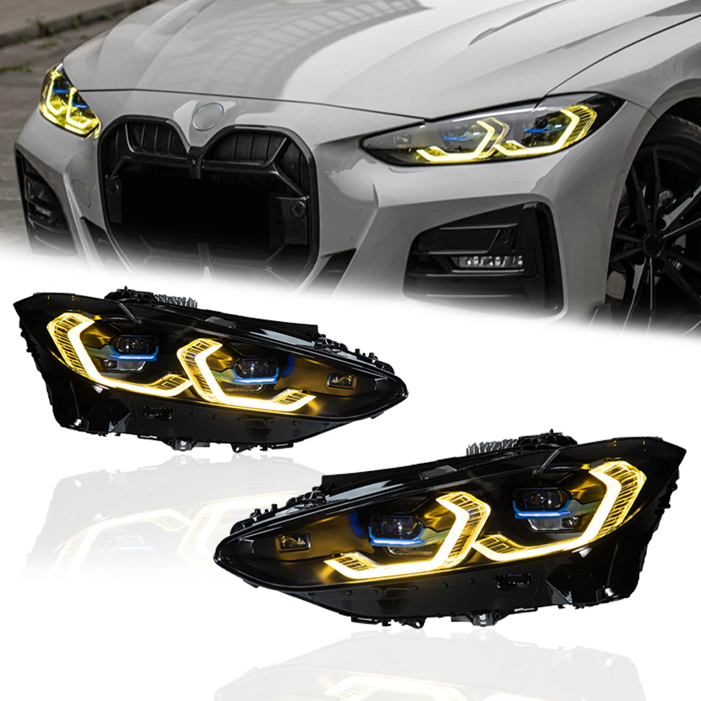 Laser Style Headlights for BMW 4 Series G22 G23 G26 G8x M3 M4 (2021 - Present) Assembly Upgrade, Amber DRL