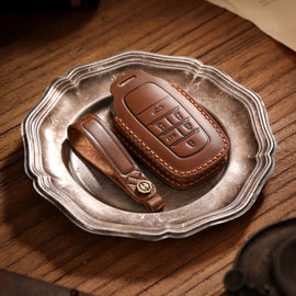 Genuine Leather Key Fob Cover for Toyota Tundra, Sequoia, Sienna, Camry, Corolla, Highlander, Prius Prime, RAV4 Prime, C-HR