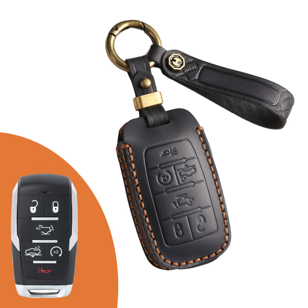 Genuine Leather Key Fob Case Compatible with RAM 1500, 2500, 3500, 4500, 5500 Pickup Trucks