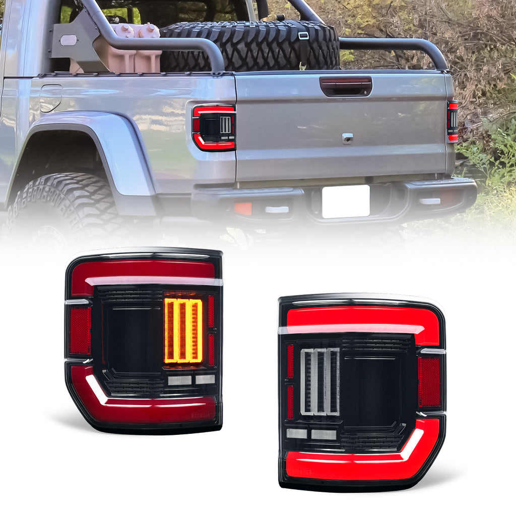 LED Tail Lights for Jeep Gladiator JT 2019–2025 – Black Housing, Red Lens, Plug & Play