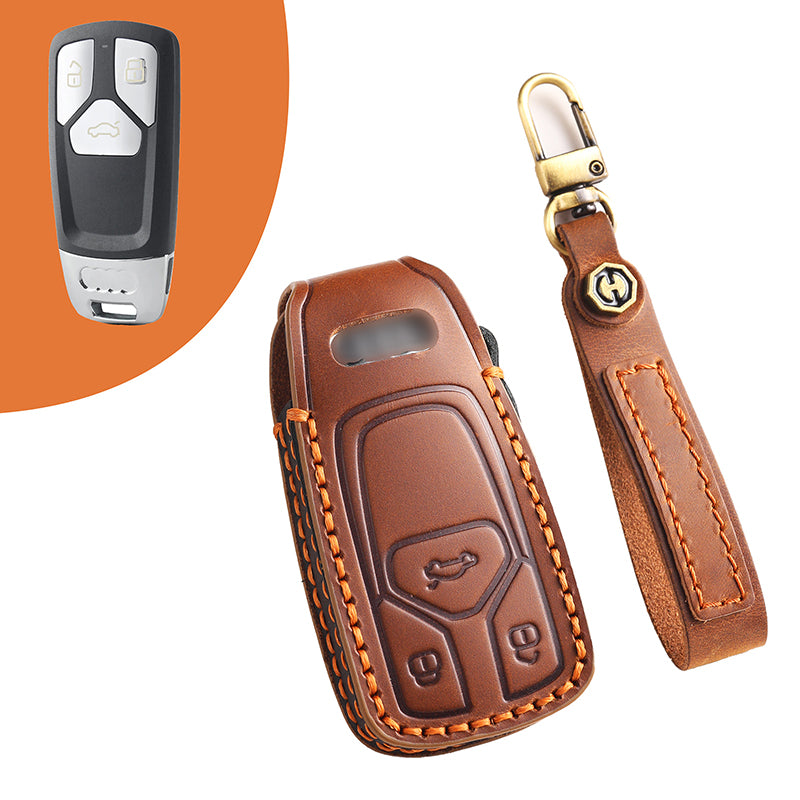 For Audi Key Fob Cover Genuine Leather,Leather Key Case Protector Compatible Audi A4 Q7 Q5 TT A3 A6 SQ5 R8 S5 Smart Key