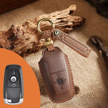 Load image into Gallery viewer, Genuine Leather Key Fob Case for Ford &amp; Lincoln – 3-5 Button Car Key Pouch with Key Ring &amp; Hook