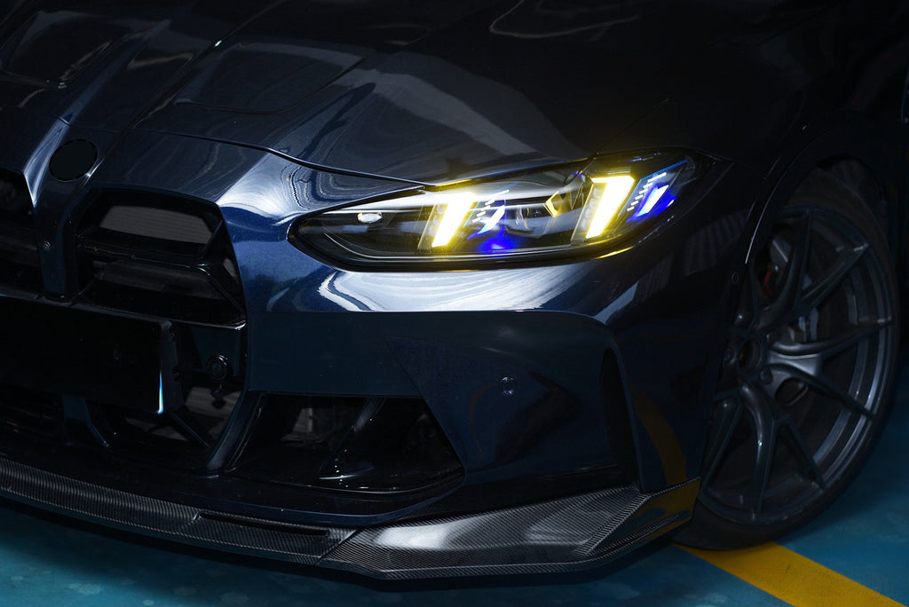 Snake Eyes Style Headlights for BMW 4 Series G22 G23 G26 G8x M3 M4 (2021 - Present) Assembly Upgrade, Amber DRL