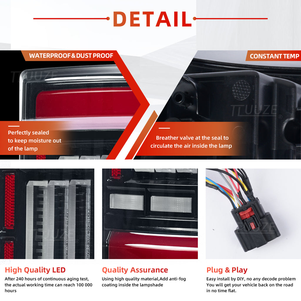 LED Tail Lights for Jeep Gladiator JT 2019–2025 – Black Housing, Red Lens, Plug & Play