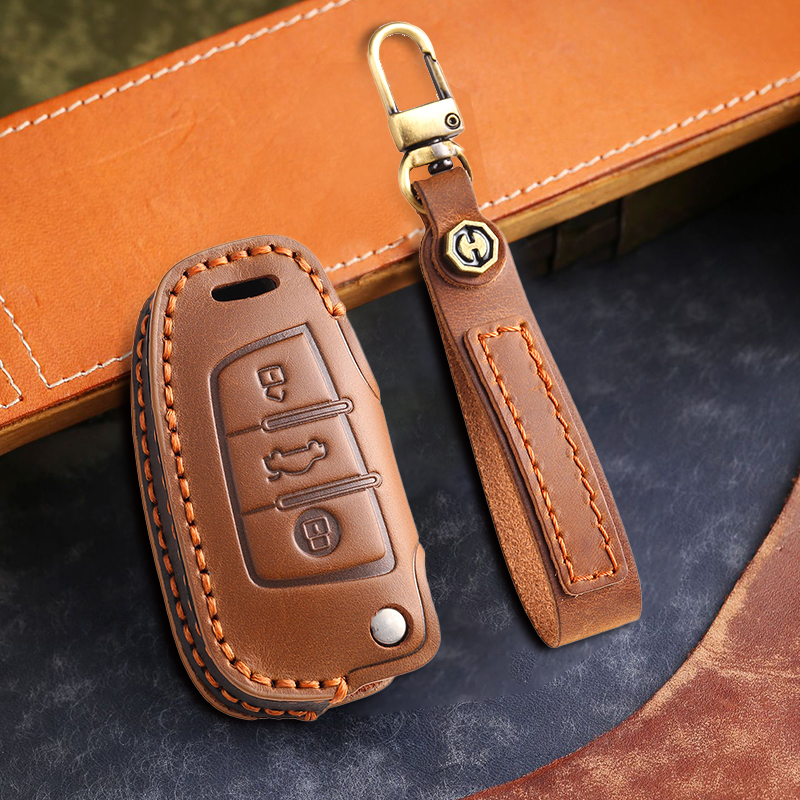 For Audi Key Fob Cover Genuine Leather,Leather Key Case Protector Compatible Audi A4 Q7 Q5 TT A3 A6 SQ5 R8 S5 Smart Key