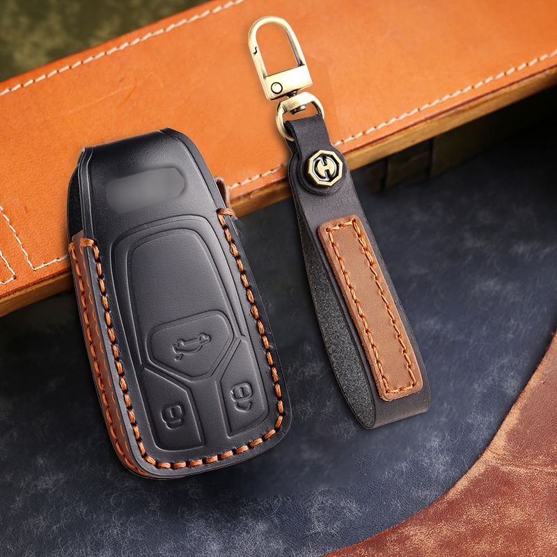 For Audi Key Fob Cover Genuine Leather,Leather Key Case Protector Compatible Audi A4 Q7 Q5 TT A3 A6 SQ5 R8 S5 Smart Key