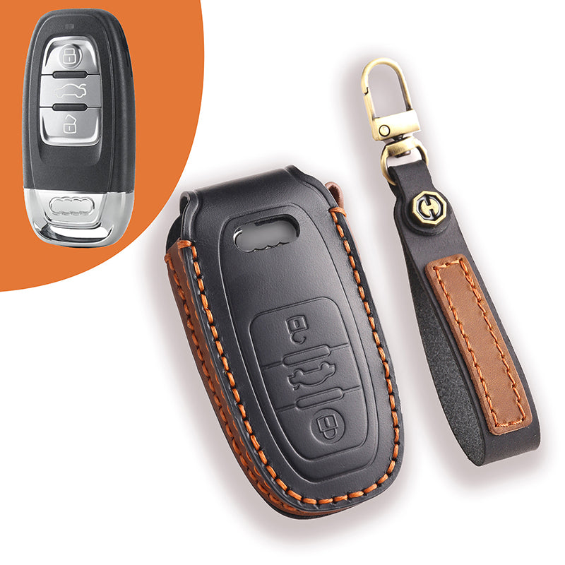 For Audi Key Fob Cover Genuine Leather,Leather Key Case Protector Compatible Audi A4 Q7 Q5 TT A3 A6 SQ5 R8 S5 Smart Key