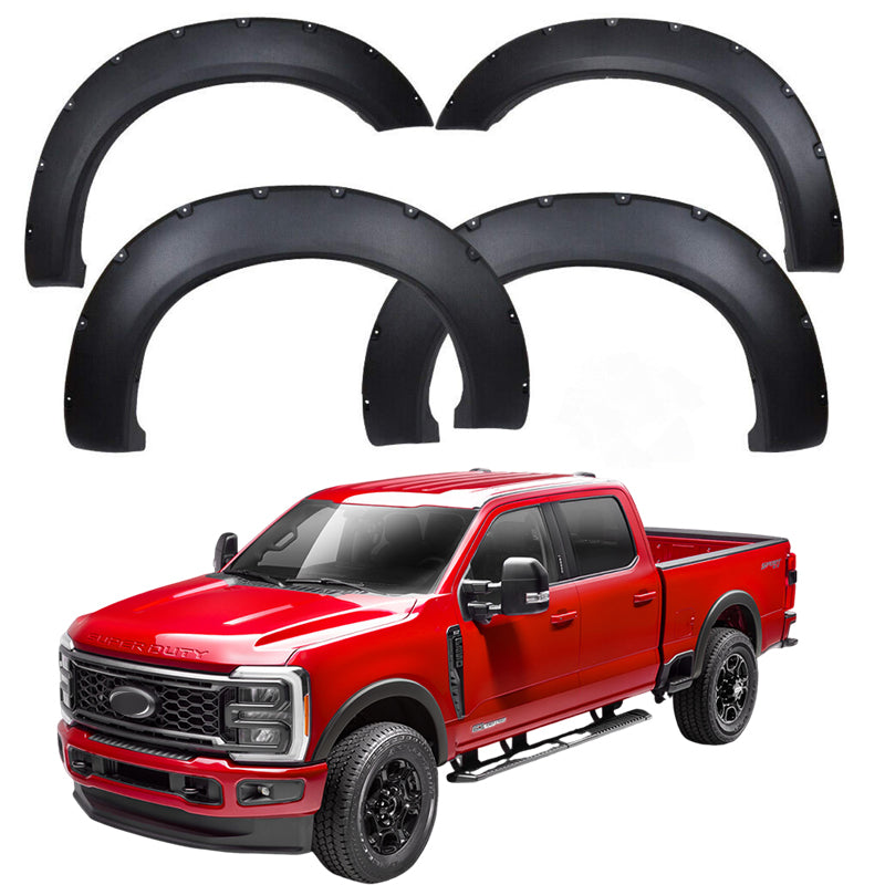 Fender Flares for 1999–2016 Ford F-250 & F-350 Super Duty – Rough Textured Bolt-Riveted Style (4-Piece)