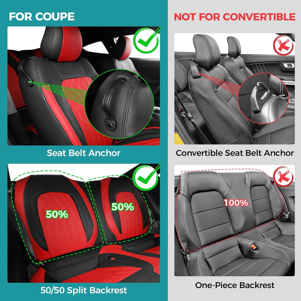 Ford Mustang Coupe 2015–2025 Custom Leather Seat Covers