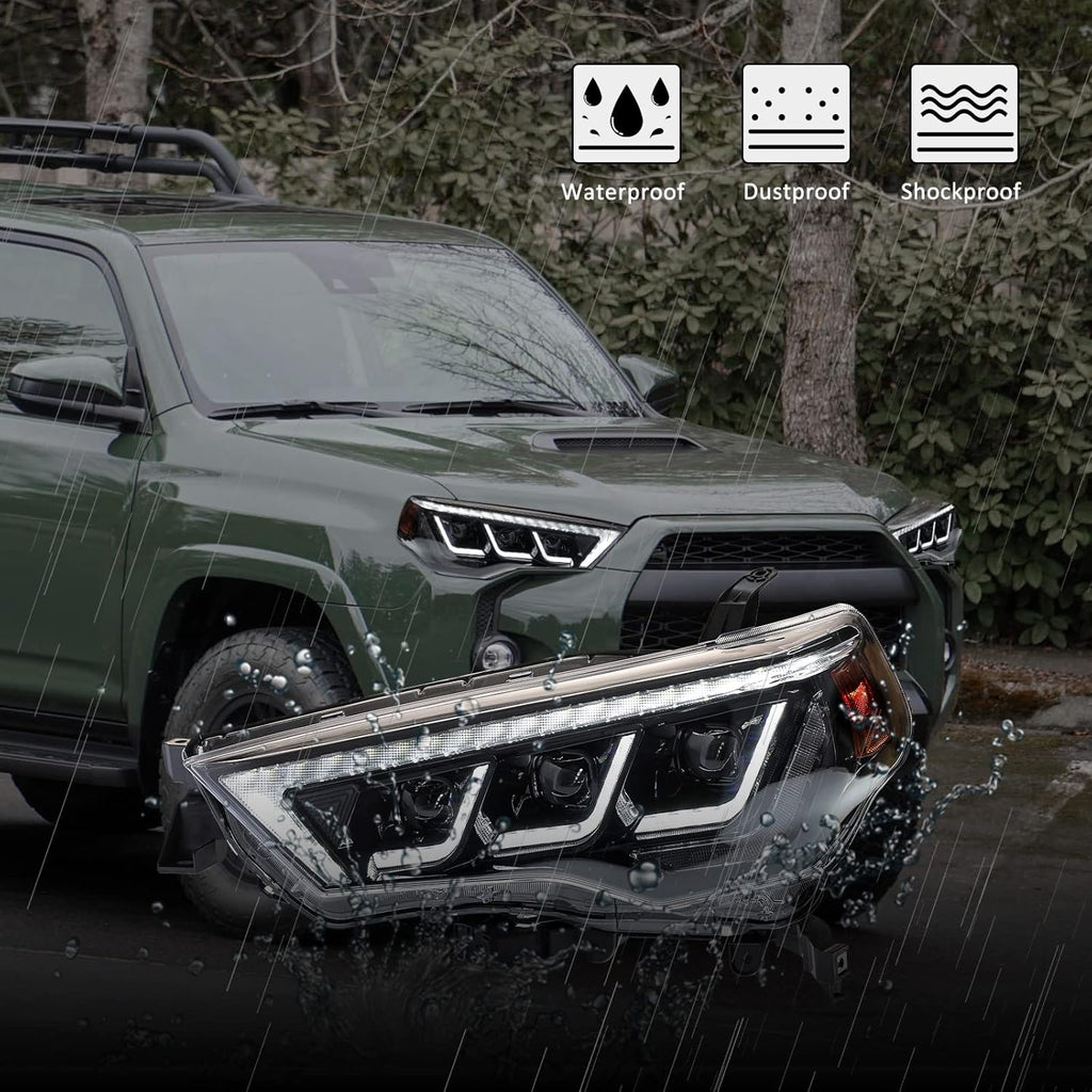 2014–2024 Toyota 4Runner LED Triple Headlights Assembly with Sequential Turn Signals & Start-up Animation (Pair)