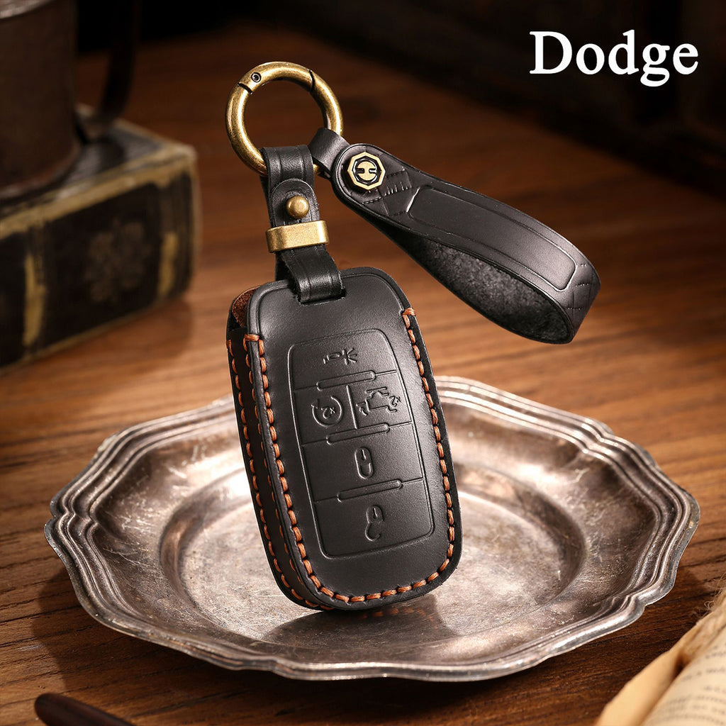Genuine Leather Key Fob Case Compatible with RAM 1500, 2500, 3500, 4500, 5500 Pickup Trucks