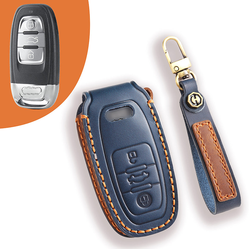 For Audi Key Fob Cover Genuine Leather,Leather Key Case Protector Compatible Audi A4 Q7 Q5 TT A3 A6 SQ5 R8 S5 Smart Key