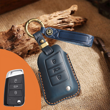 Load image into Gallery viewer, Genuine Leather Key Fob Cover for Volkswagen &amp; Skoda – 3-5 Button Flip Key Pouch with Key Ring &amp; Hook