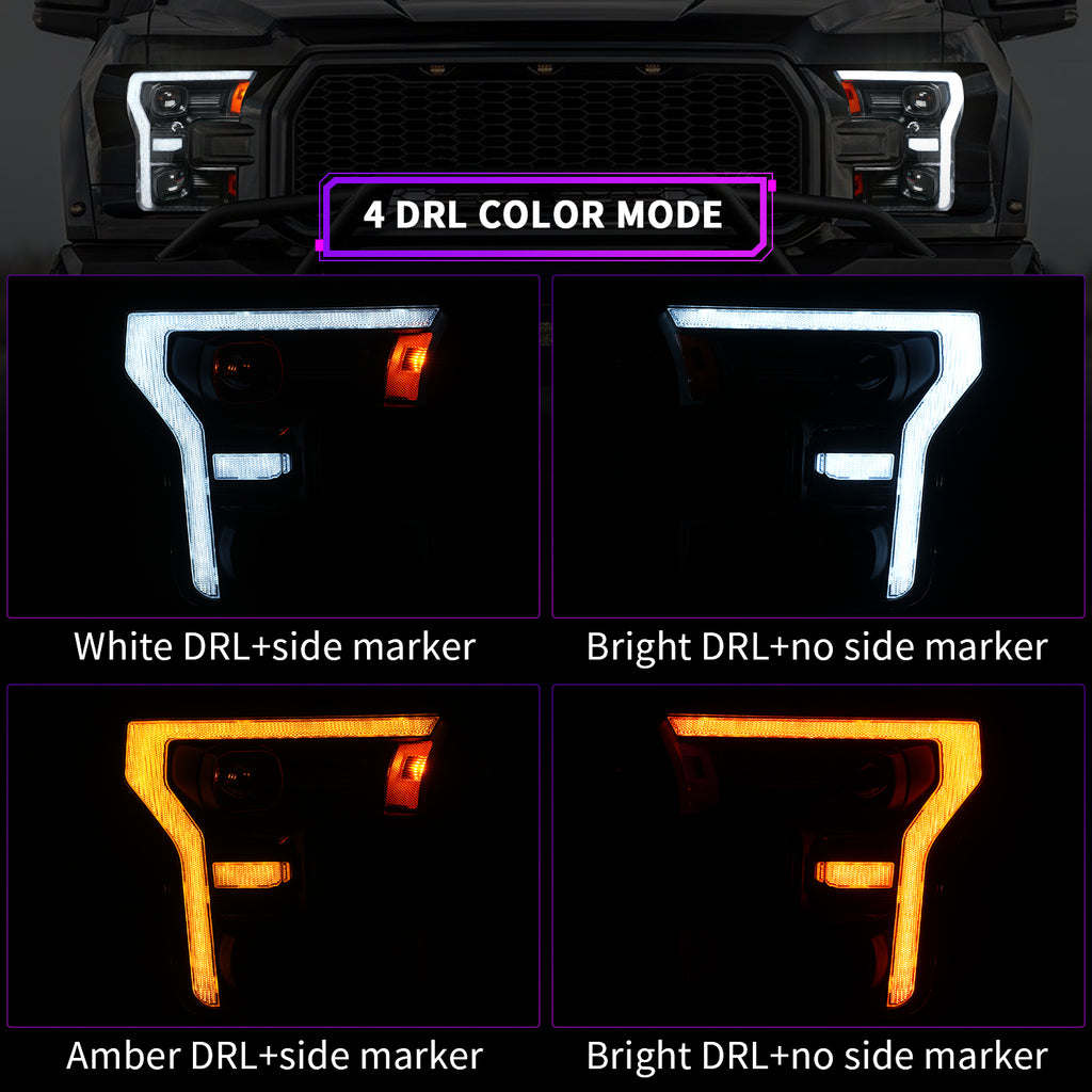 For Ford Raptor F-150 LED Dual Beam Projector Headlights 2015–2020 Sequential Turn Signal Plug and Play