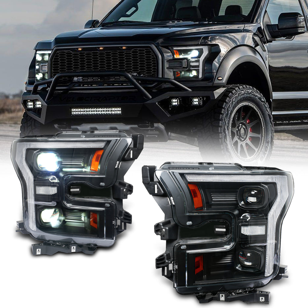 For Ford Raptor F-150 LED Dual Beam Projector Headlights 2015–2020 Sequential Turn Signal Plug and Play
