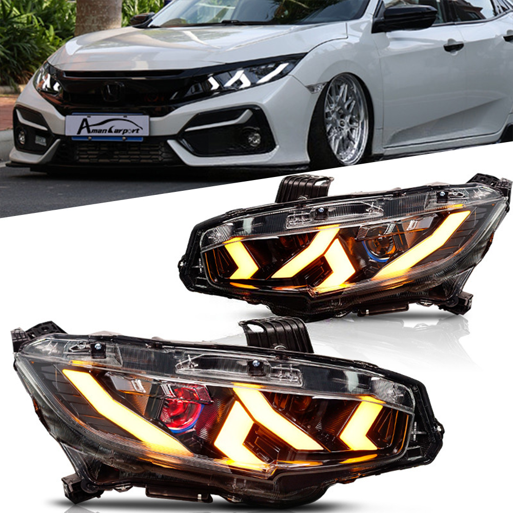 Demon Eye LED Headlights for 2016-2021 Honda Civic 10th Gen Projector Front Lamp Assembly (Pair)