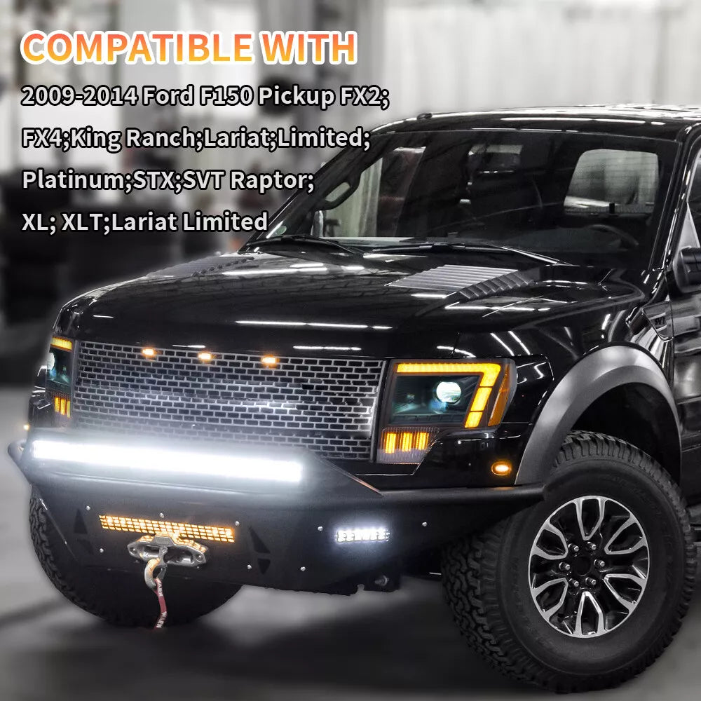 For Ford Raptor F-150 LED Projector Headlights 2009–2014 Sequential Turn Signal Plug and Play Front Lamp Assembly