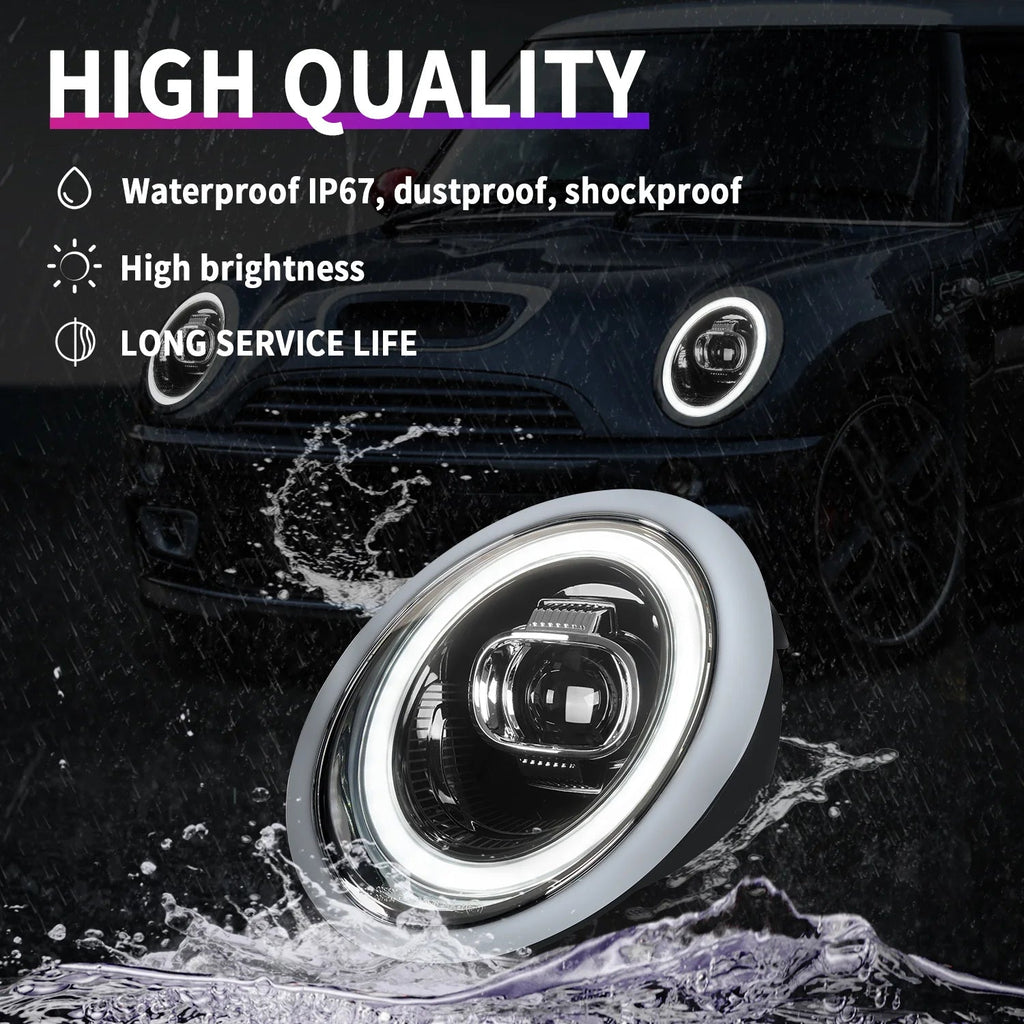 Compatible LED Projector Headlights for Mini Cooper R50 R52 R53 2001–2007 with Sequential Turn Signals and Dynamic DRL
