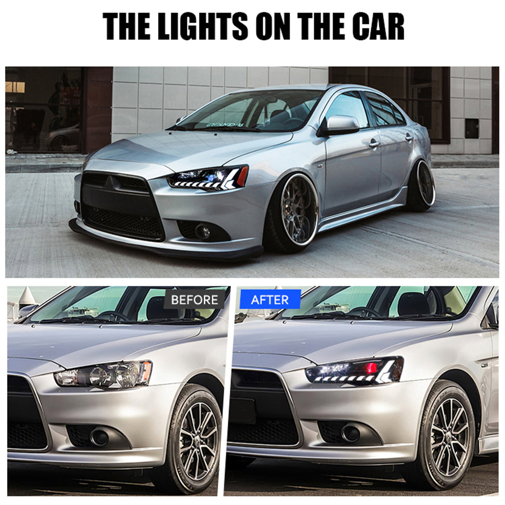 Mitsubishi Lancer EVO X 2008–2024 LED Headlights Assembly, RGB DRL, Sequential Turn Signals, Plug & Play