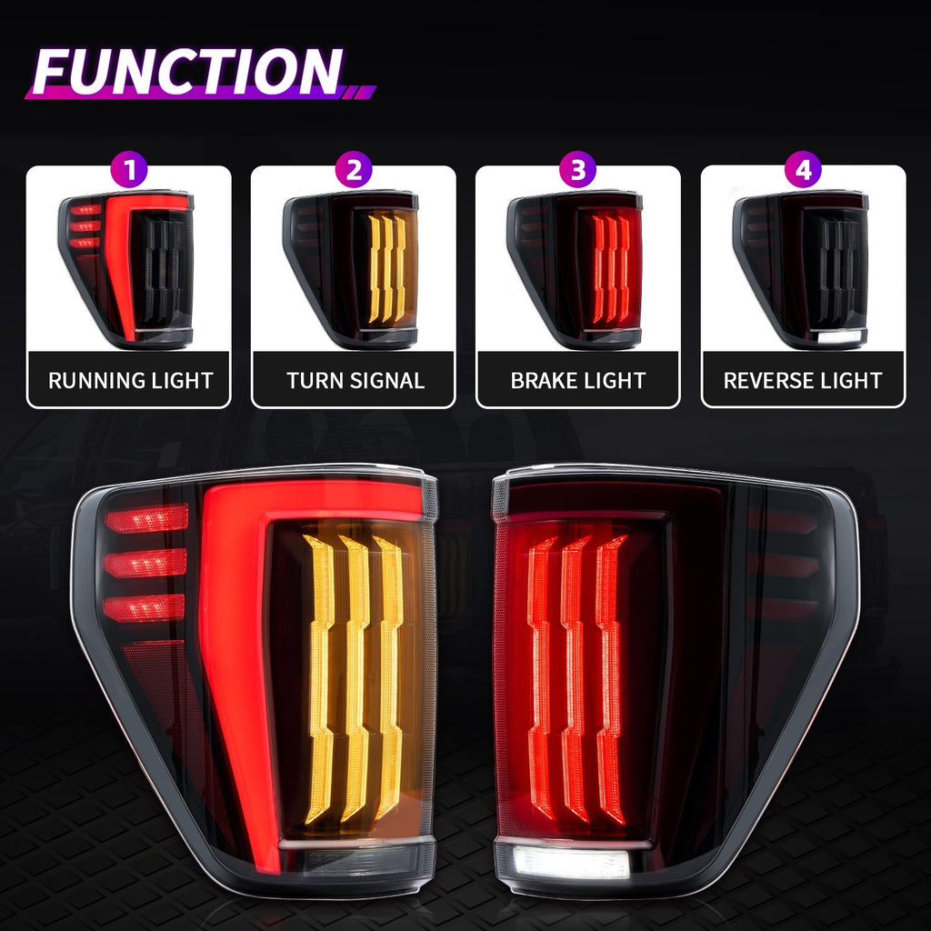LED Tail Lights for 2021–2024 Ford F-150 – Sequential Turn Signals, Plug & Play Pair
