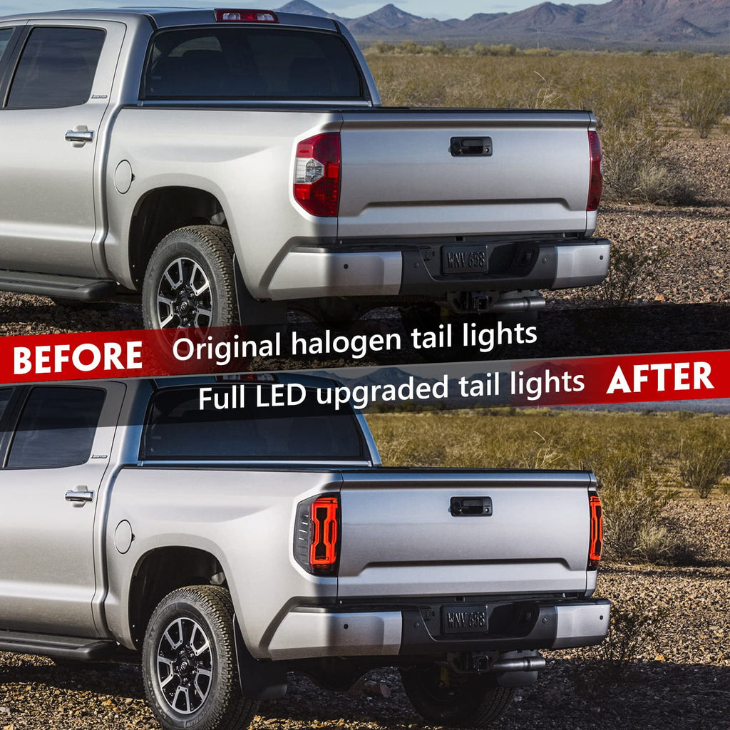 2014–2020 Toyota Tundra LED Tail Lights with Sequential Turn Signal, Smoked Lens, Start-up Animation (Pair)