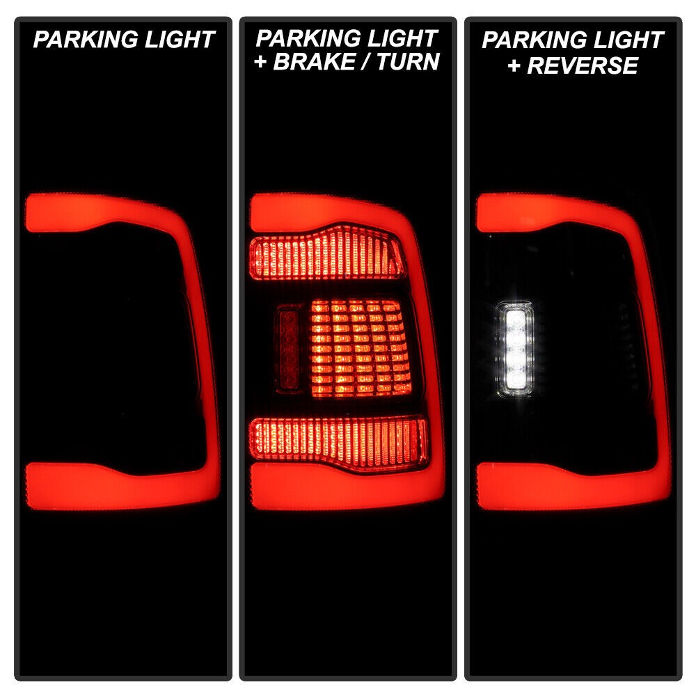 2009–2018 Dodge Ram 1500/2500/3500 LED Tail Lights with Start-up Animation, Sequential Turn Signal, Smoked Lens (Pair)