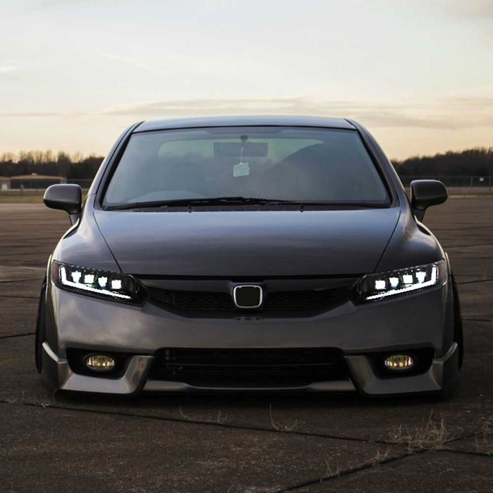 Full LED Headlights for Honda Civic 8th Gen (2006–2011) – 4-Door Sedan Assembly with DRL & Projector Lens