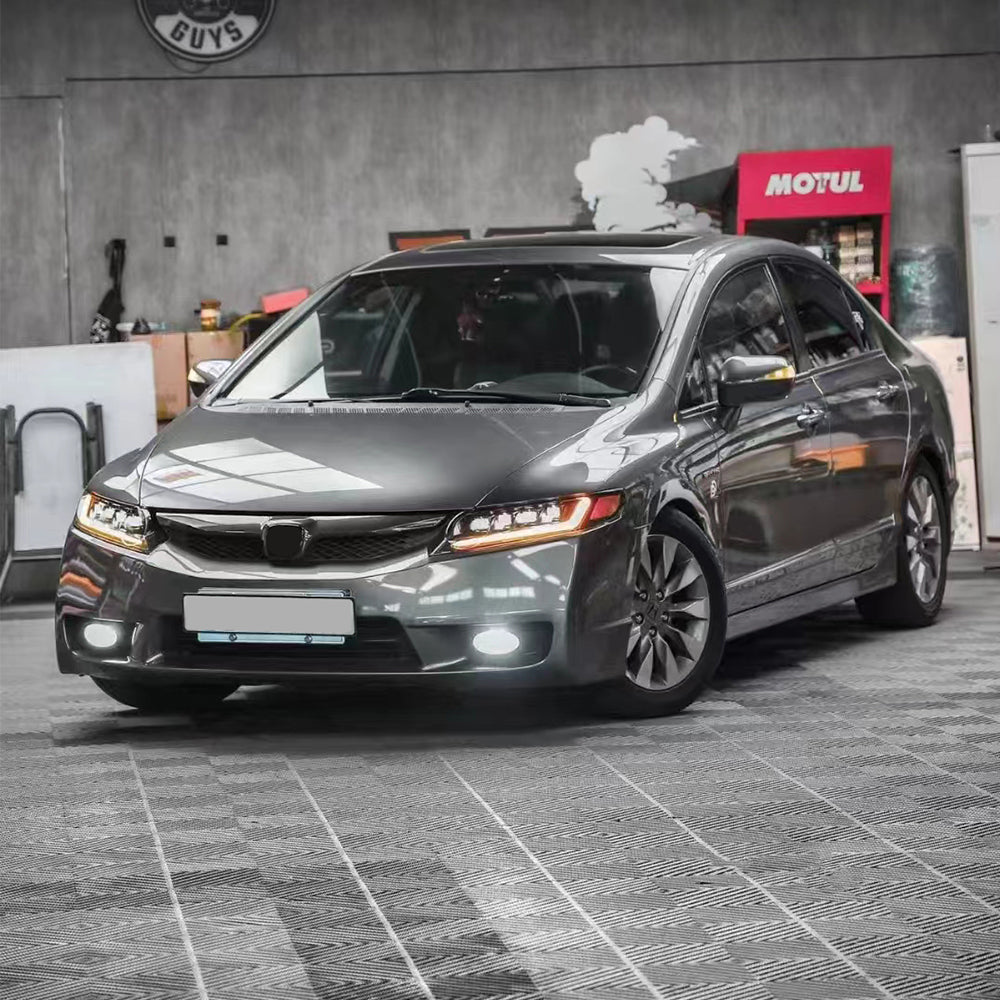 Full LED Headlights for Honda Civic 8th Gen (2006–2011) – 4-Door Sedan Assembly with DRL & Projector Lens