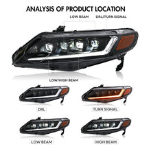 Load image into Gallery viewer, Full LED Headlights for Honda Civic 8th Gen (2006–2011) – 4-Door Sedan Assembly with DRL &amp; Projector Lens