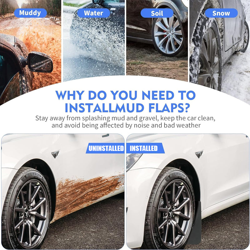 Amancarport® Mud Flaps for Tesla Model Y 2021–2026 No-Drill Custom Fit Front & Rear Splash Guards (4PCS)