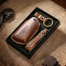 Load image into Gallery viewer, Genuine Leather Key Fob Cover for Volkswagen &amp; Skoda – 3-5 Button Flip Key Pouch with Key Ring &amp; Hook